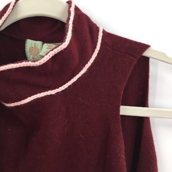HWR Anthropologie cashmere angora tie neck top retro twee sophisticated maroon L - Picture 8 of 8